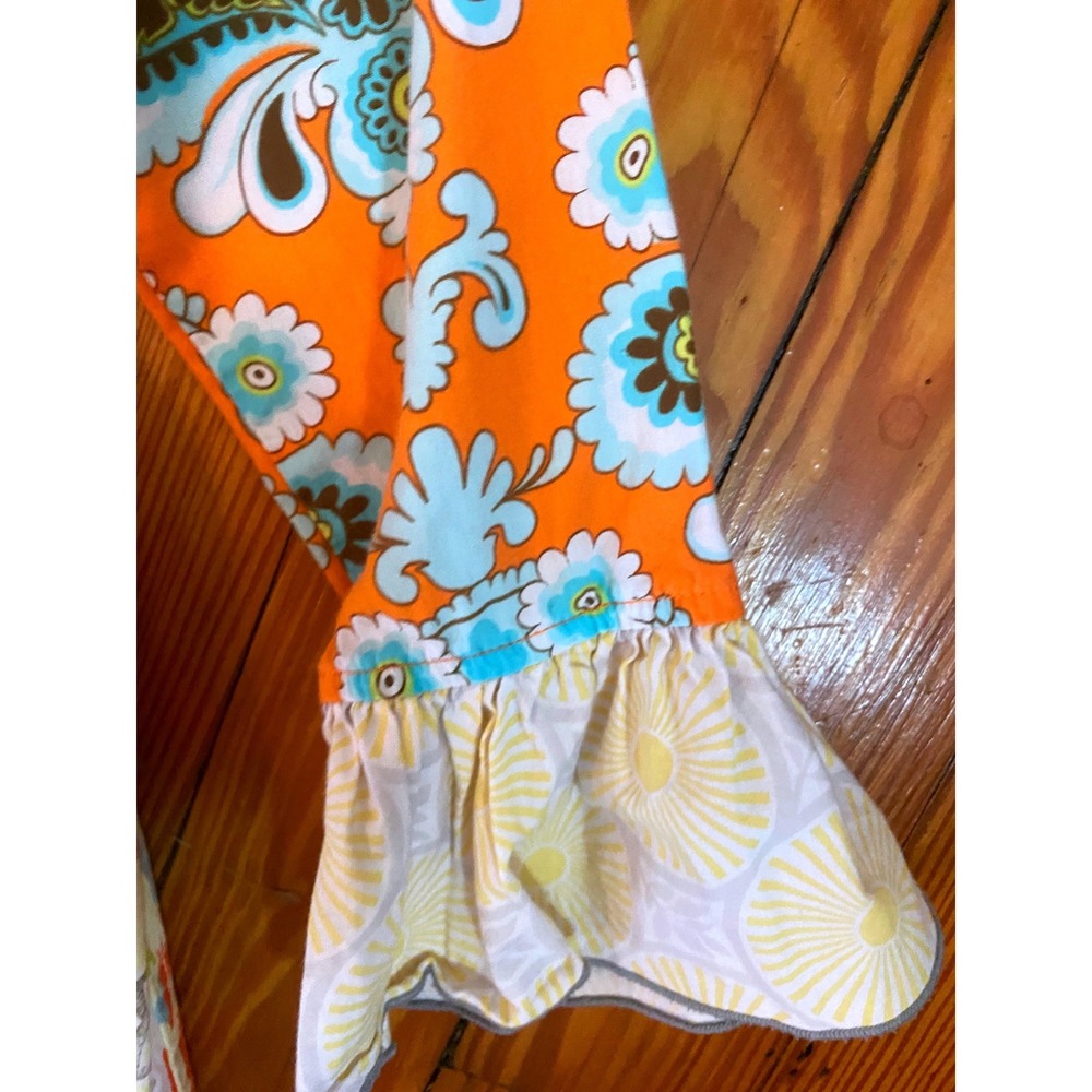 Sage & Lilly Girls Orange Paisley Floral Ruffle Boutique Dress Long Sleeve Sz 5 - Picture 5 of 10